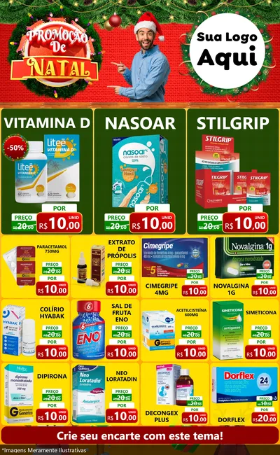 Modelo de Encarte para Encarte Grande com o tema Promoção de Natal para Farmácia