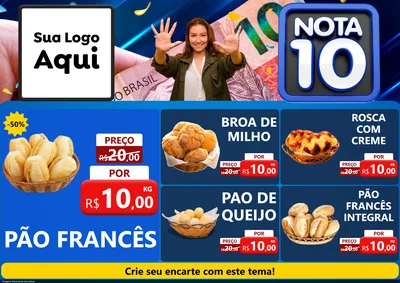 Modelo de Encarte para Encarte A4 Horizontal com o tema Nota 10 para Padaria