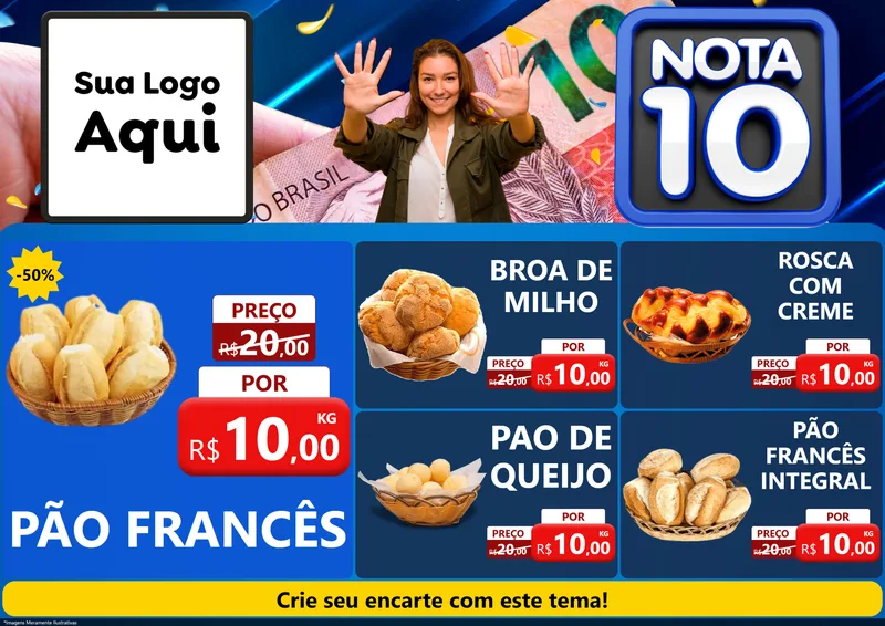 Modelo de Encarte para Encarte A4 Horizontal com o tema Nota 10 para Padaria