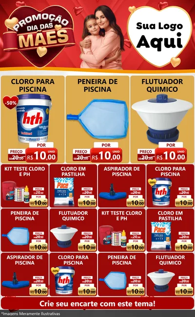 Modelo de Encarte para Encarte Grande com o tema Promoção Dia das Mães para Produtos para Piscina