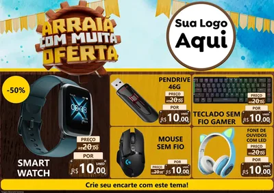 Modelo de Encarte para Encarte A4 Horizontal com o tema Ofertas de São João - Junina para Informática