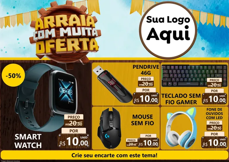 Modelo de Encarte para Encarte A4 Horizontal com o tema Ofertas de São João - Junina para Informática