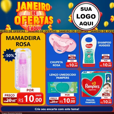Modelo de Rede Social para Feed Facebook com o tema Janeiro de Ofertas É Aqui! para Bebês