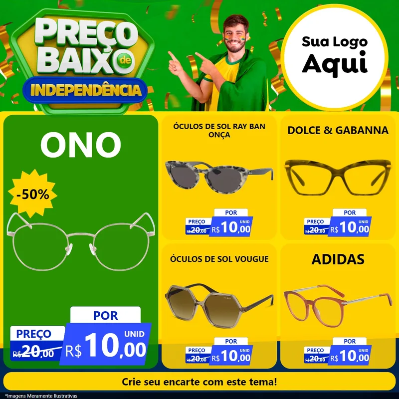 Modelo de Rede Social para Feed Facebook com o tema Preço Baixo de Independência para Óticas