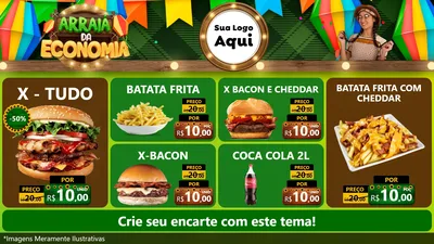 Modelo de TV para TV Horizontal com o tema Arraiá de Economia para Hamburgueria