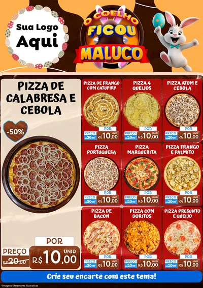 Modelo de Encarte para Encarte A4 Vertical com o tema O Coelho Ficou Maluco - Páscoa para Pizzaria