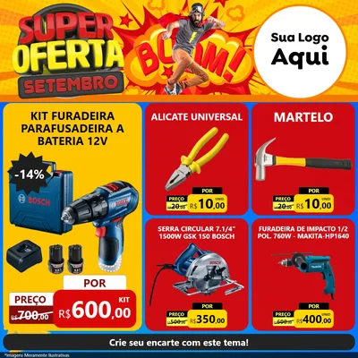 Modelo de Rede Social para Feed Facebook com o tema Super Oferta Setembro para Maquinas e Ferramentas