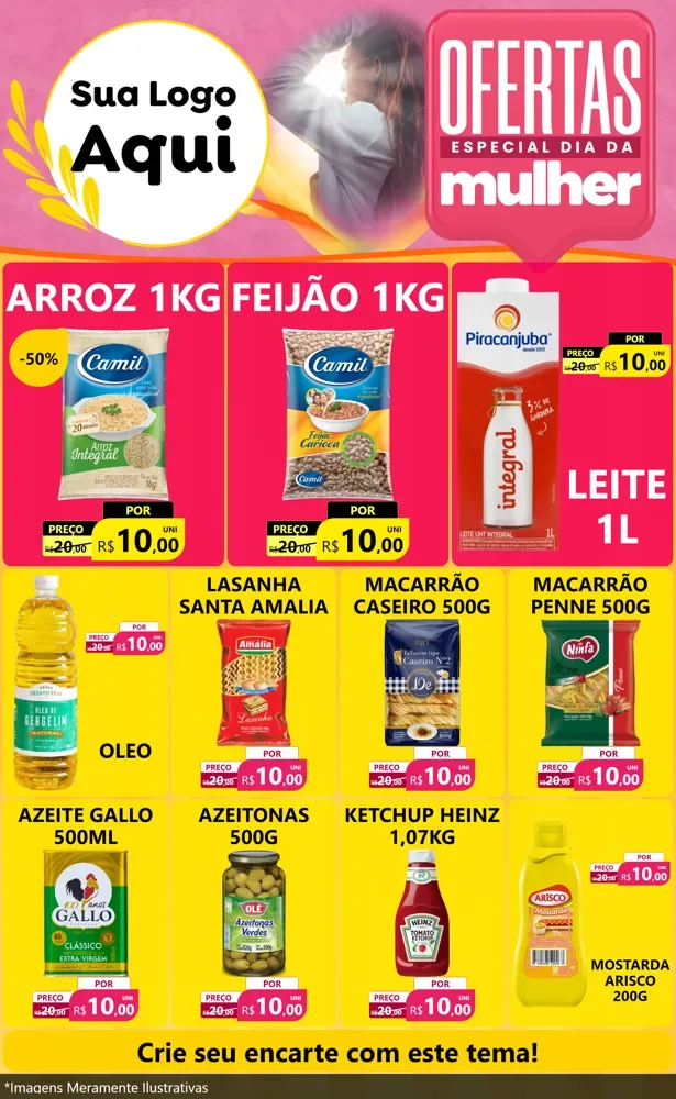Modelo de Encarte para Encarte Grande com o tema Ofertas - Especial Dia Das Mulheres para Supermercado