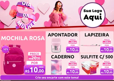 Modelo de Encarte para Encarte A4 Horizontal com o tema Dia da Mulher para Papelaria