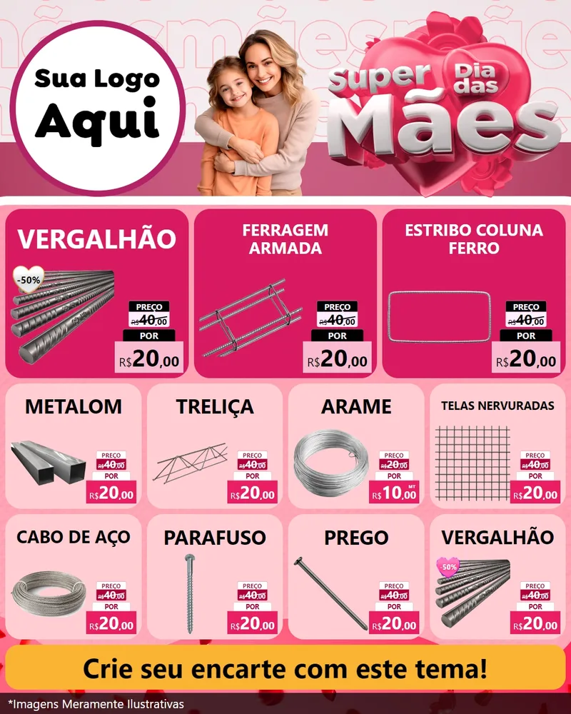 Modelo de Rede Social para Feed Instagram com o tema Super Dia Das Mães para Ferragens