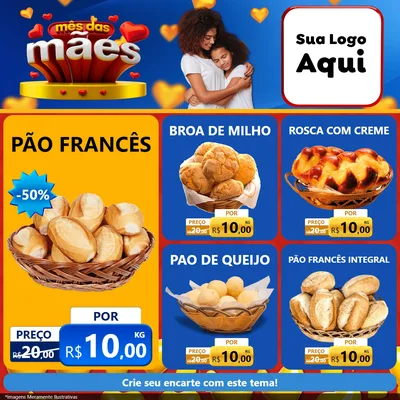 Modelo de Rede Social para Feed Facebook com o tema Mês das Mães para Padaria