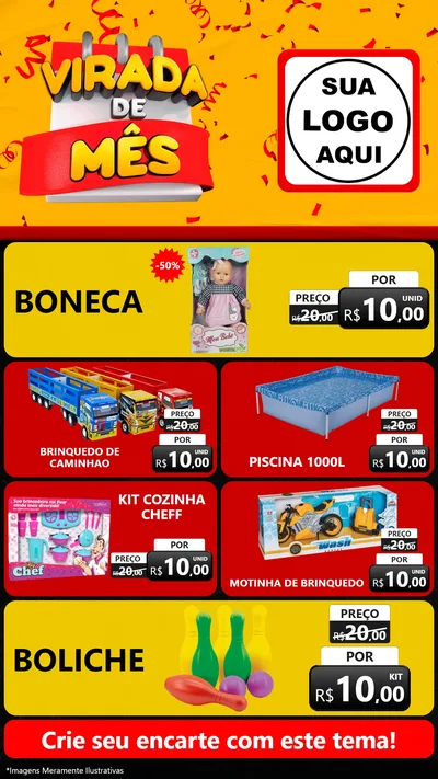 Modelo de TV para TV Vertical com o tema Virada de Mês para Brinquedos