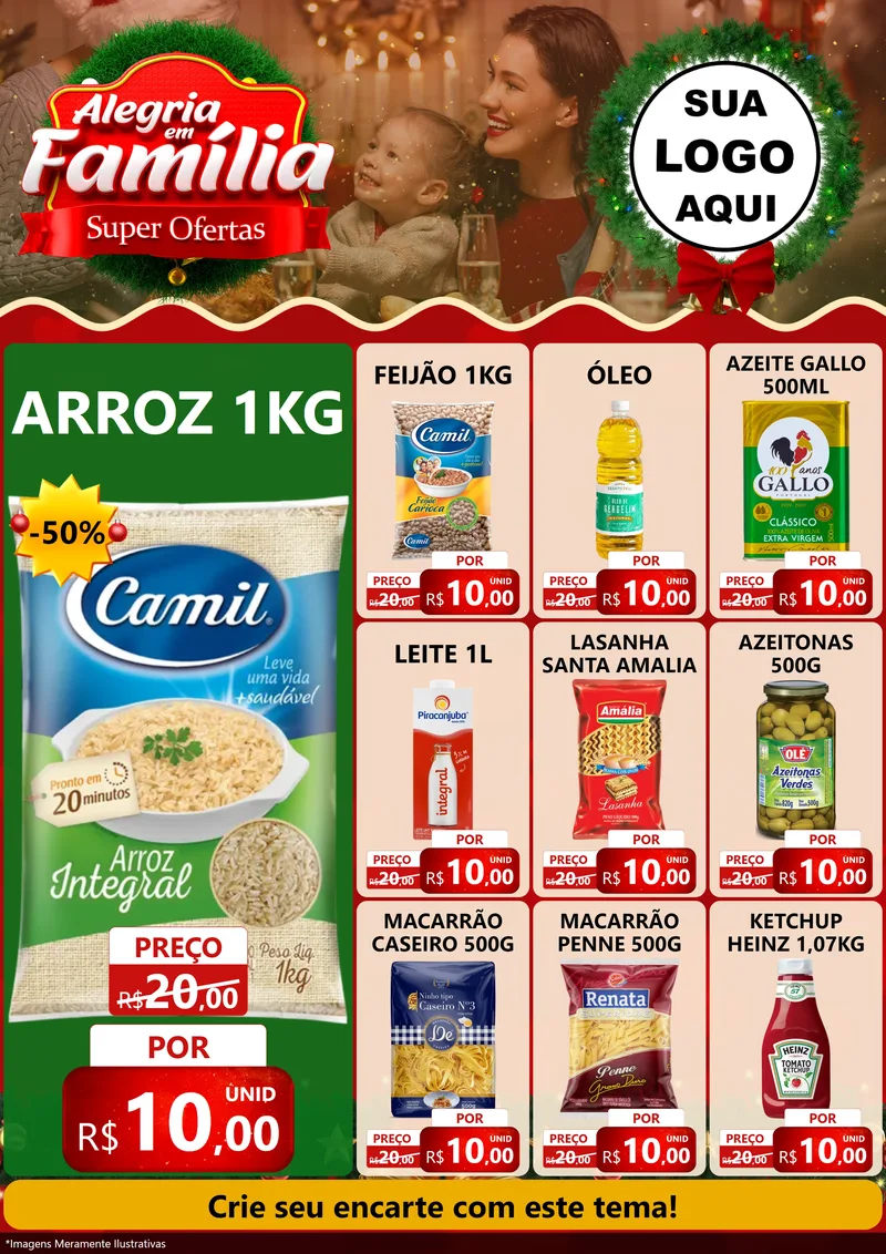 Modelo de Encarte para Encarte A4 Vertical com o tema Alegria Em Família - Super Ofertas para Supermercado