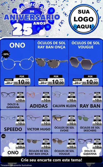 Modelo de Encarte para Encarte Grande com o tema Promoção de Aniversário - 25 Anos para Óticas