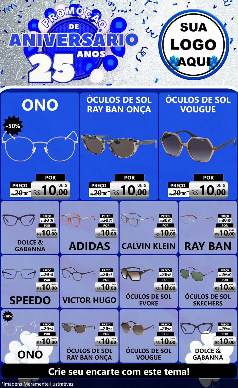 Modelo de Encarte para Encarte Grande com o tema Promoção de Aniversário - 25 Anos para Óticas