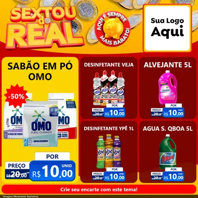 Modelo de Rede Social para Feed Facebook com o tema Sextou do Real para Produtos de Limpeza
