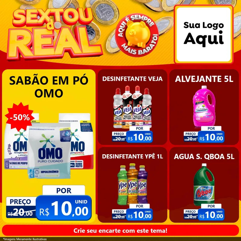 Modelo de Rede Social para Feed Facebook com o tema Sextou do Real para Produtos de Limpeza