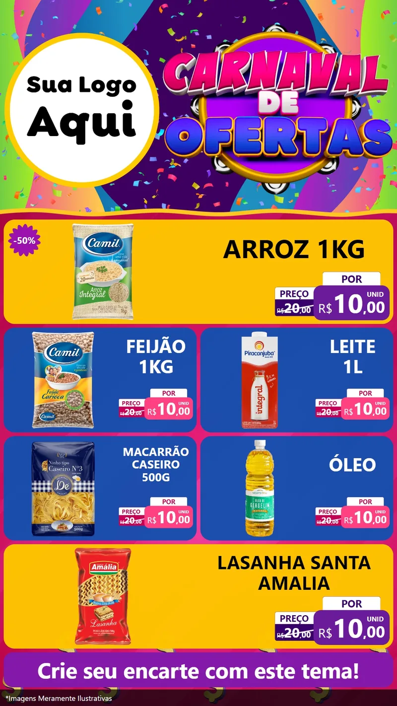 Modelo de TV para TV Vertical com o tema Carnaval de Ofertas para Supermercado