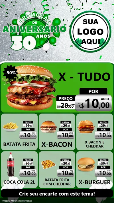 Modelo de Rede Social para Stories com o tema Promoção de Aniversário - 30 Anos para Hamburgueria