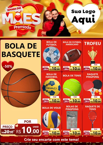 Modelo de Encarte para Encarte A4 Vertical com o tema Semana das Mães Premiada para Artigos Esportivos