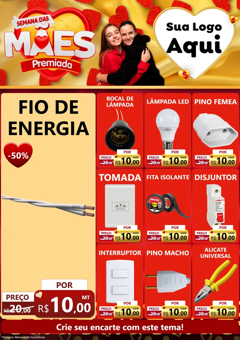Modelo de Encarte para Encarte A4 Vertical com o tema Semana das Mães Premiada para Materiais Elétricos