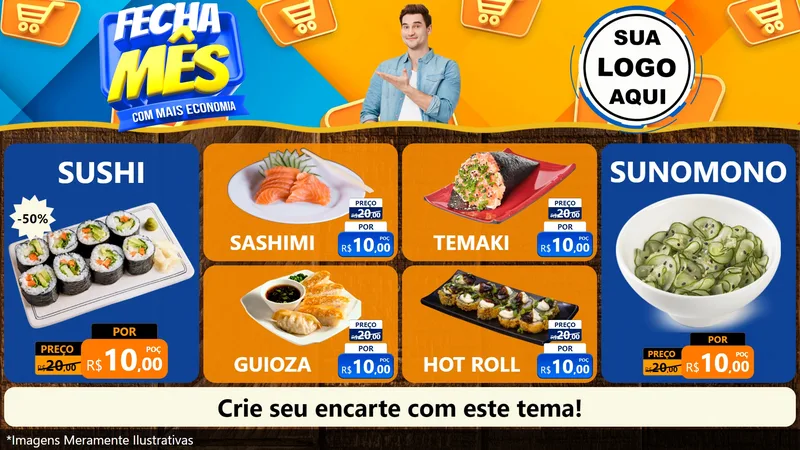 Modelo de TV para TV Horizontal com o tema Fecha Mês Com Mais Economia para Comida japonesa