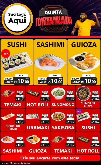 Modelo de Encarte para Encarte Grande com o tema Quinta Turbinada para Comida japonesa