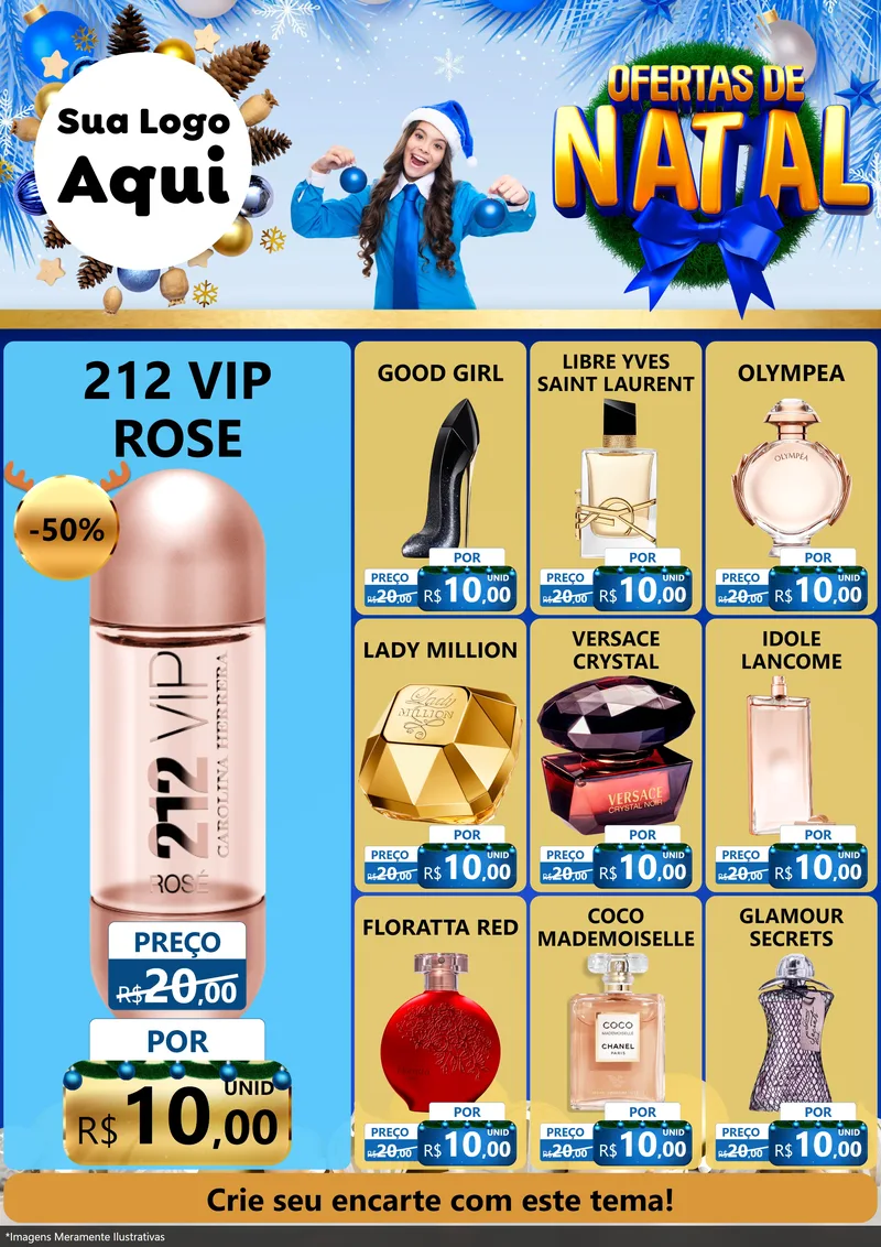 Modelo de Encarte para Encarte A4 Vertical com o tema Ofertas de Natal para Perfumes