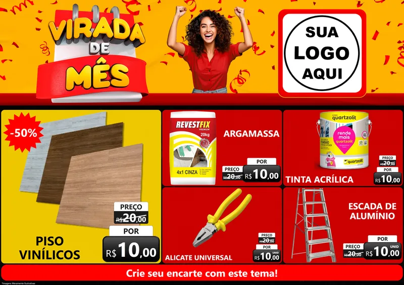 Modelo de Encarte para Encarte A4 Horizontal com o tema Virada de Mês para Material para Construção