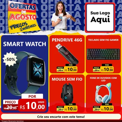 Modelo de Rede Social para Feed Facebook com o tema Ofertas de Agosto - Preços Incríveis para Informática