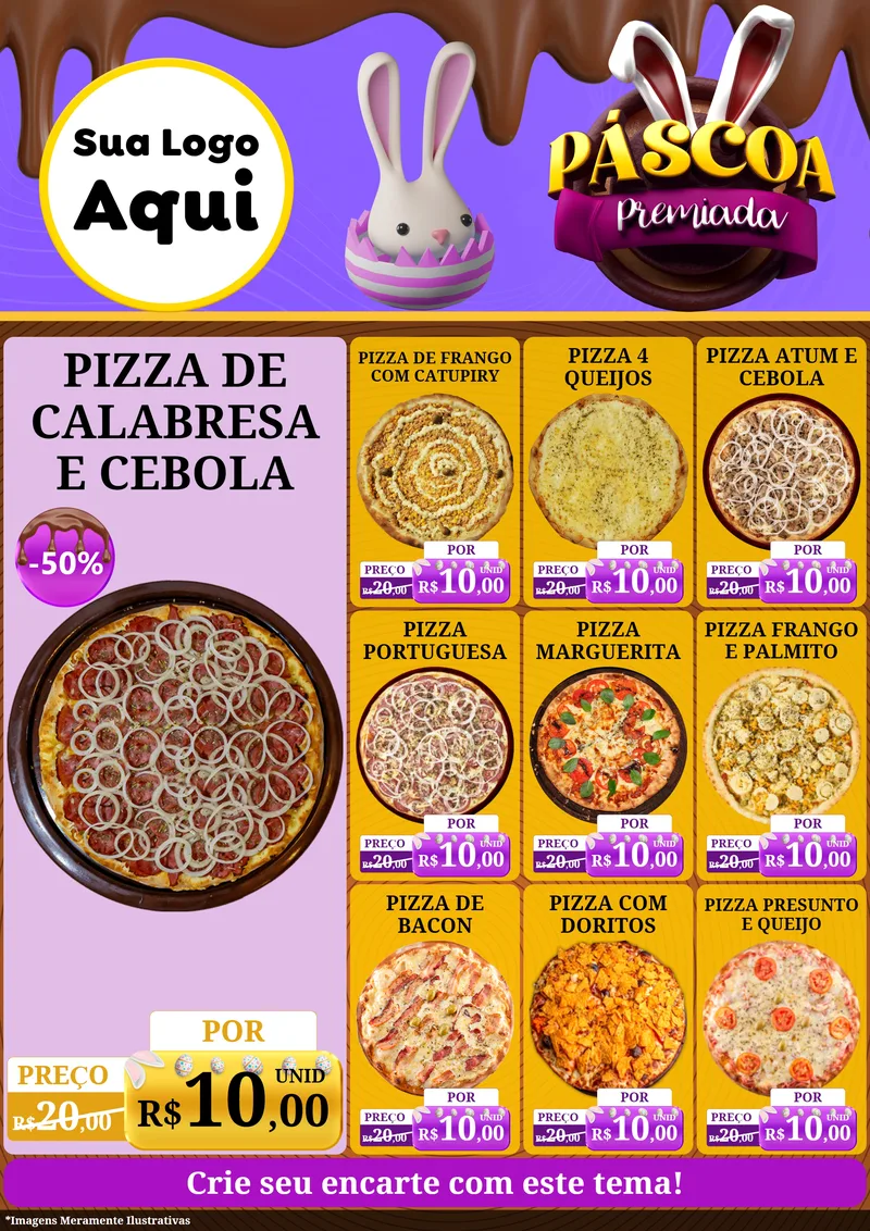 Modelo de Encarte para Encarte A4 Vertical com o tema Páscoa Premiada para Pizzaria