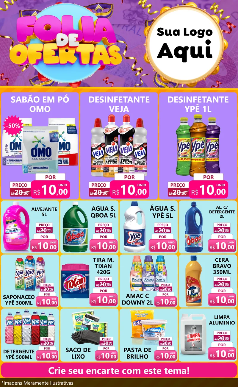 Modelo de Encarte para Encarte Grande com o tema Folia de Ofertas para Produtos de Limpeza