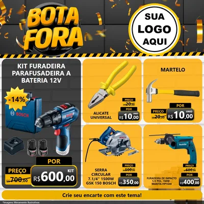 Modelo de Rede Social para Feed Facebook com o tema Bota Fora para Maquinas e Ferramentas