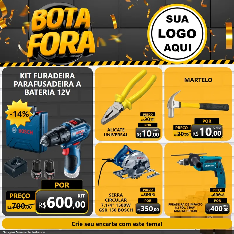 Modelo de Rede Social para Feed Facebook com o tema Bota Fora para Maquinas e Ferramentas