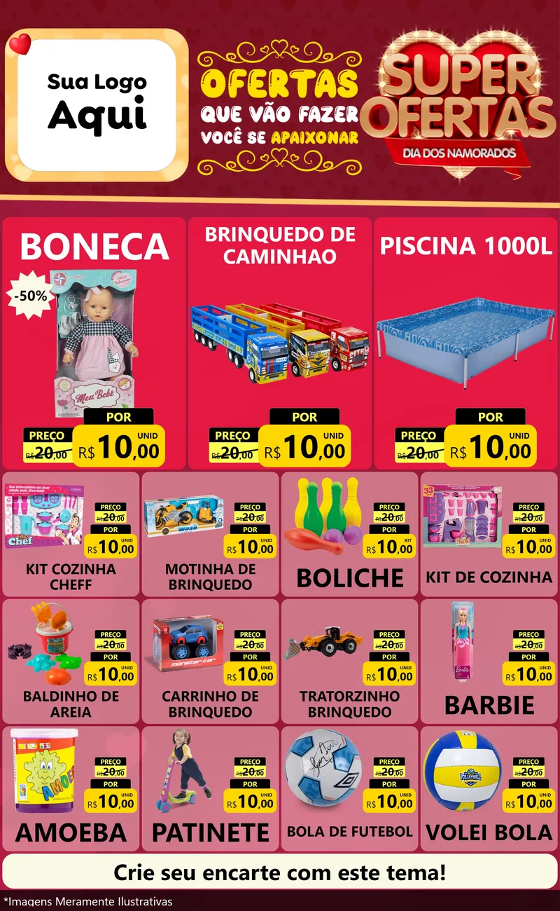 Modelo de Encarte para Encarte Grande com o tema Dia dos Namorados para Brinquedos