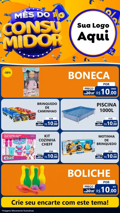 Modelo de TV para TV Vertical com o tema Mês do Consumidor para Brinquedos