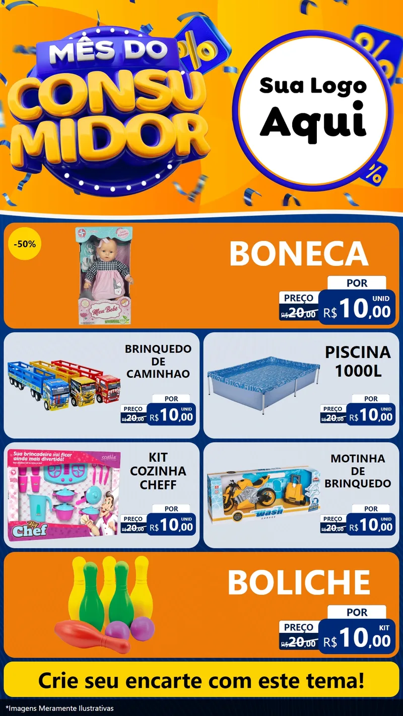 Modelo de TV para TV Vertical com o tema Mês do Consumidor para Brinquedos