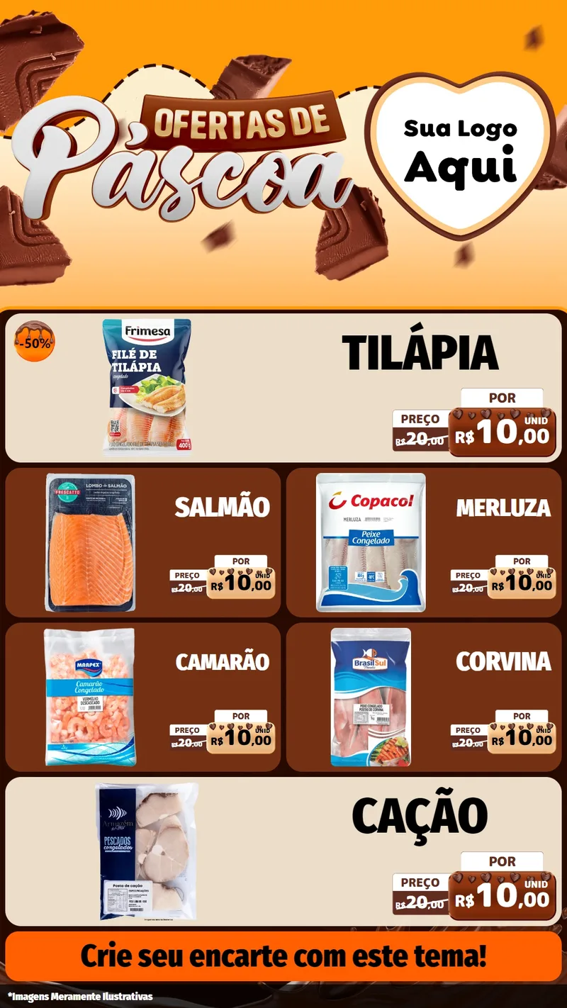 Modelo de TV para TV Vertical com o tema Ofertas de Páscoa para Peixaria