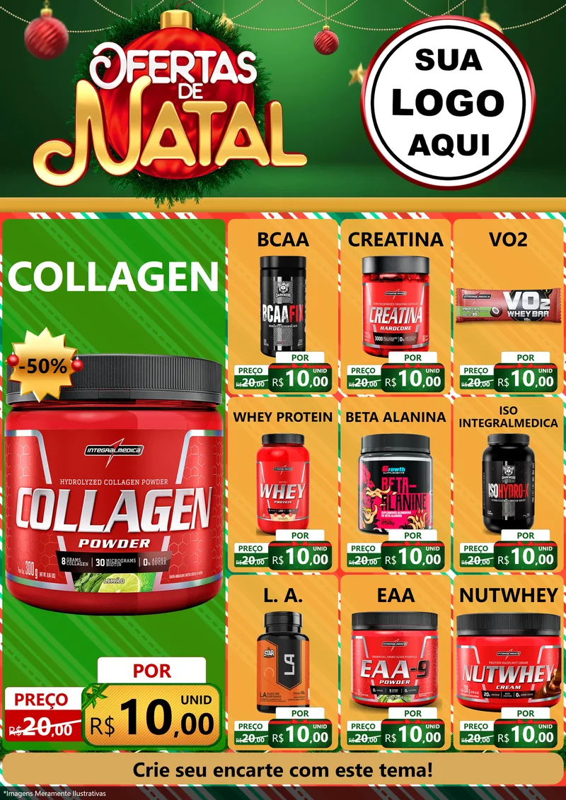 Modelo de Encarte para Encarte A4 Vertical com o tema Ofertas de Natal para Suplementos alimentares
