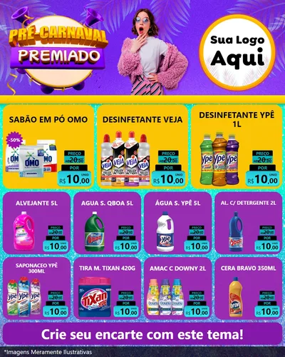 Modelo de Rede Social para Feed Instagram com o tema Pré-Carnaval Premiado para Produtos de Limpeza