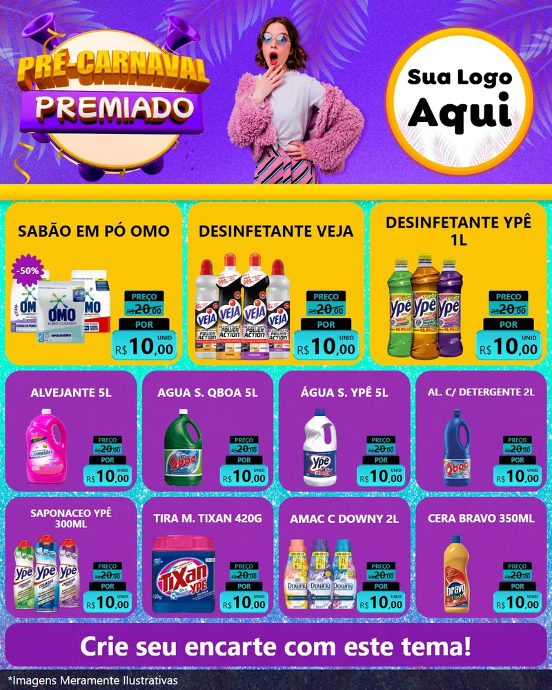 Modelo de Rede Social para Feed Instagram com o tema Pré-Carnaval Premiado para Produtos de Limpeza