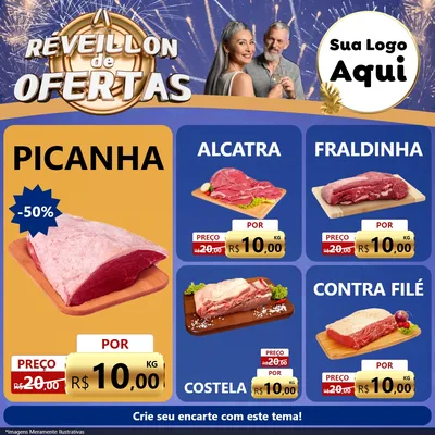 Modelo de Rede Social para Feed Facebook com o tema Réveillon de Ofertas para Açougue