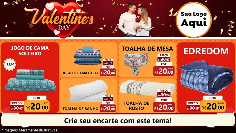 Modelo de TV para TV Horizontal com o tema Valentine's Day para Cama, Mesa e Banho