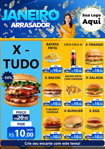 Modelo de Encarte para Encarte A4 Vertical com o tema Janeiro Arrasador para Hamburgueria