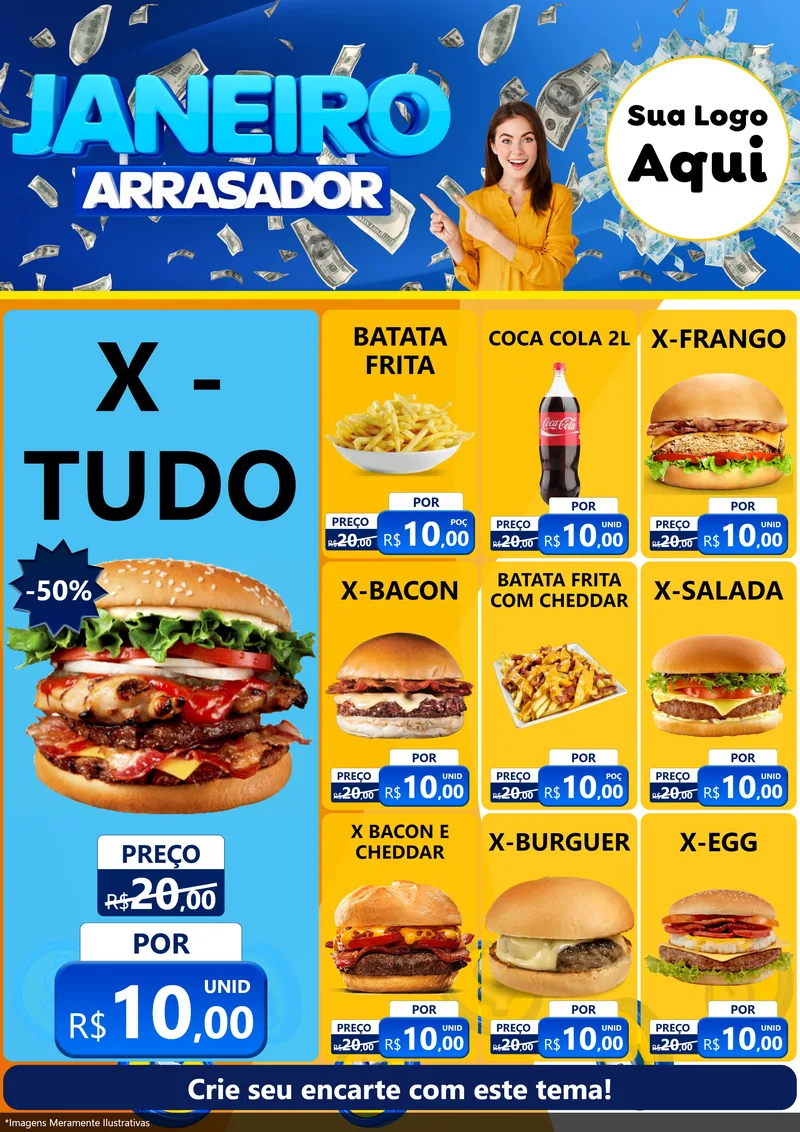 Modelo de Encarte para Encarte A4 Vertical com o tema Janeiro Arrasador para Hamburgueria