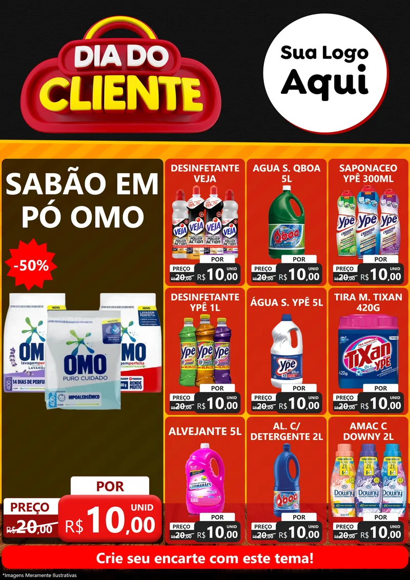 Modelo de Encarte para Encarte A4 Vertical com o tema Dia do Cliente para Produtos de Limpeza