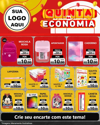 Modelo de Rede Social para Feed Instagram com o tema Quinta da Economia para Papelaria
