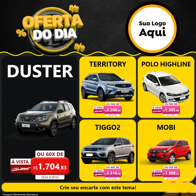Modelo de Rede Social para Feed Facebook com o tema Oferta Do Dia para Concessionaria de Carros