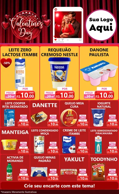 Modelo de Encarte para Encarte Grande com o tema Valentine's Day para Frios e Laticínios