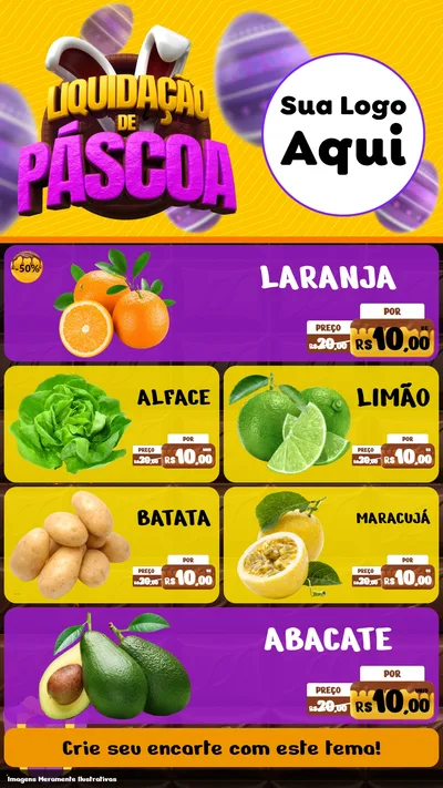 Modelo de TV para TV Vertical com o tema Liquidação de Páscoa para Hortifrúti
